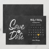 Sla de datum op Kalender Gouden Hart Schoolbord Save The Date (Voorkant / Achterkant)