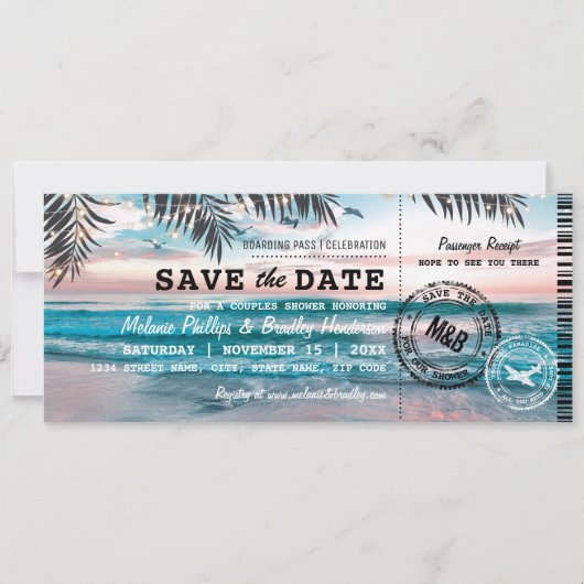 Sla de datum op koppel bruisbad Tropisch strand Save The Date (Voorkant)