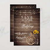 Sla de datum op Landelijk Houten Vat - Zonnebloeme Save The Date (Voorkant / Achterkant)