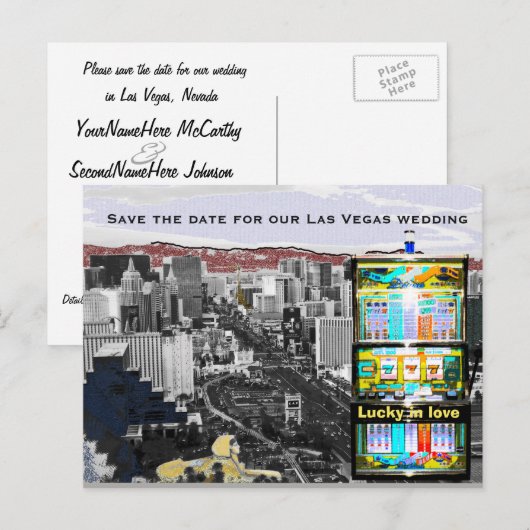 Sla de datum op Las Vegas Slot Machine Aankondigingskaart (Voorkant / Achterkant)