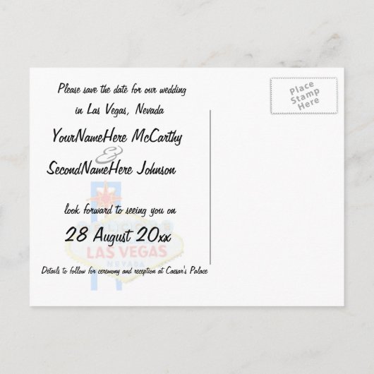 Sla de datum op Las Vegas Slot Machine Aankondigingskaart (Achterkant)