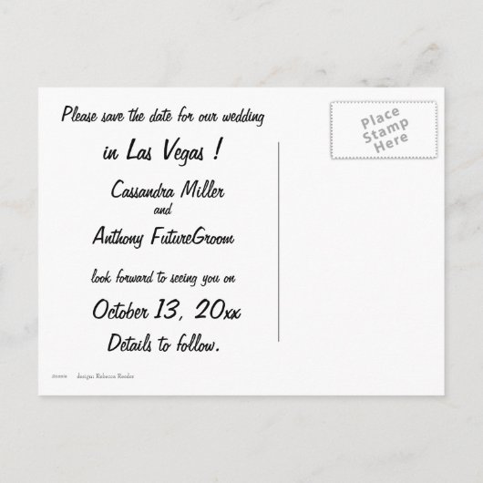 Sla de datum op Las Vegas Wedding Slot Machine Aankondigingskaart (Achterkant)