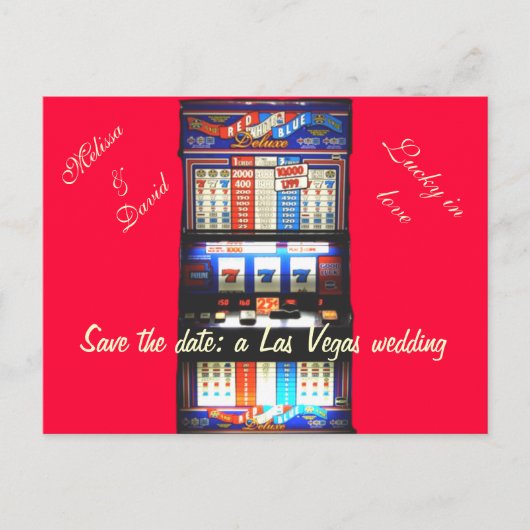 Sla de datum op Las Vegas Wedding Slot Machine Red Aankondigingskaart (Voorkant)