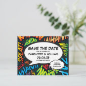 Sla de datum op Leuk modern stripboek bruiloft Aankondigingskaart (Staand voorkant)