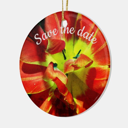 Sla de datum op maat rode bloesem keramisch ornament (Links)