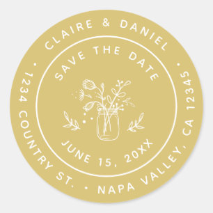 Sla de datum op Mason Jar Flowers Retouradres Ronde Sticker
