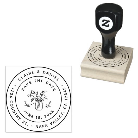 Sla de datum op Mason Jar Retouradres Rubberstempel (Gestempeld)