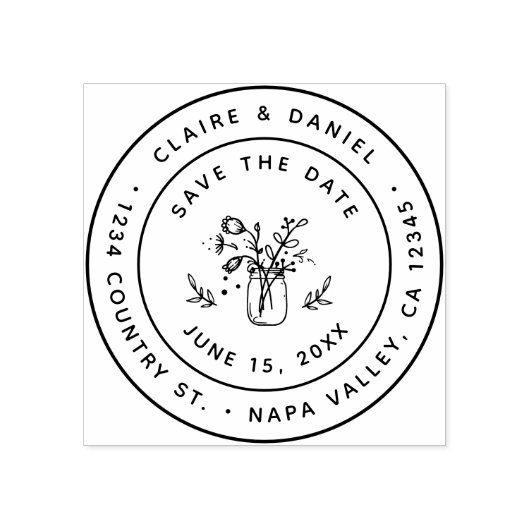 Sla de datum op Mason Jar Retouradres Rubberstempel (Afrduk)