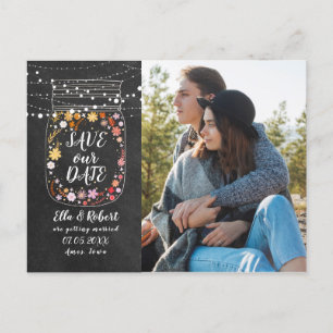 Sla de datum op Mason Jar Slingerie Boho Foto Aankondigingskaart