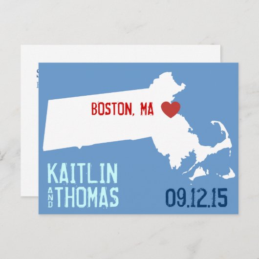 Sla de datum op - - Massachusetts Aankondigingskaart (Voorkant / Achterkant)