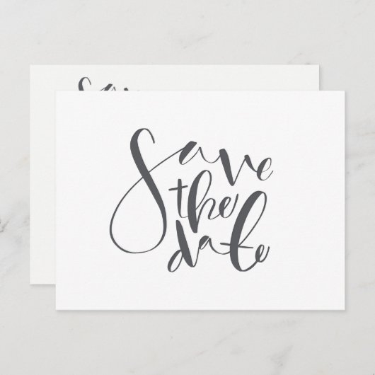 Sla de datum op, met de hand getekend script-wit e aankondigingskaart (Voorkant / Achterkant)