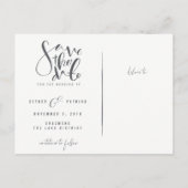 Sla de datum op, met de hand getekend script-wit e aankondigingskaart (Achterkant)