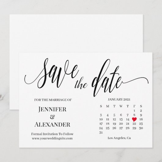 Sla de datum op met de kalenderkaart kaart (Voorkant / Achterkant)