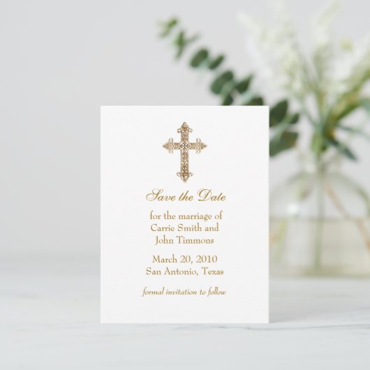 Sla de datum op met Gold Cross Save The Date (Staand voorkant)