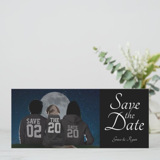 Sla de datum op met hondenfotokaarten save the date (Staand voorkant)
