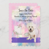 Sla de datum op met knuffelige witte hond kaart (Voorkant / Achterkant)