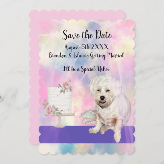 Sla de datum op met knuffelige witte hond kaart (Voorkant / Achterkant)