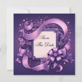 Sla de datum op met Paarse linten Save The Date (Voorkant)