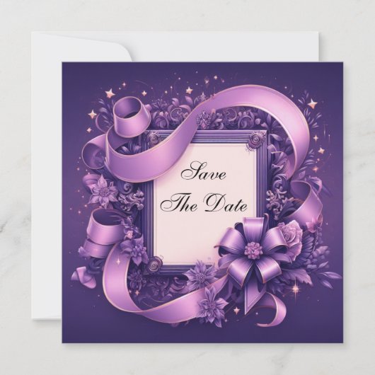 Sla de datum op met Paarse linten Save The Date (Voorkant)