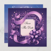 Sla de datum op met Paarse linten Save The Date (Voorkant / Achterkant)