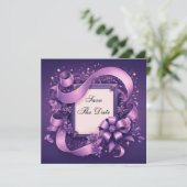 Sla de datum op met Paarse linten Save The Date (Staand voorkant)