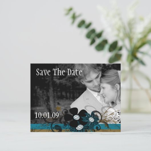 Sla de datum op met uw foto - SeaBlue en Brown Aankondigingskaart (Staand voorkant)