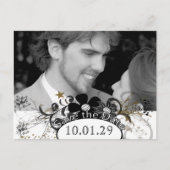 Sla de datum op met UW foto Wit en Zwart Aankondigingskaart (Voorkant)