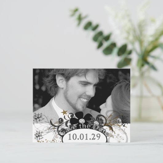Sla de datum op met UW foto Wit en Zwart Aankondigingskaart (Staand voorkant)