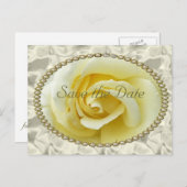 Sla de datum op met Yellow Rose, Pearls & Satin Aankondigingskaart (Voorkant / Achterkant)