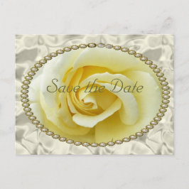 Sla de datum op met Yellow Rose, Pearls & Satin Aankondigingskaart