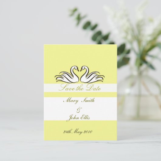 Sla de datum op met zwanen briefkaart (Staand voorkant)