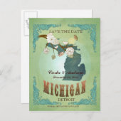 Sla de datum op - Michigan kaart met mooie vogels (Voorkant / Achterkant)