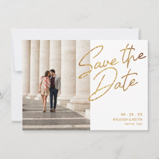 Sla de datum op Modern Gold Glitter Column Kaart (Voorkant)