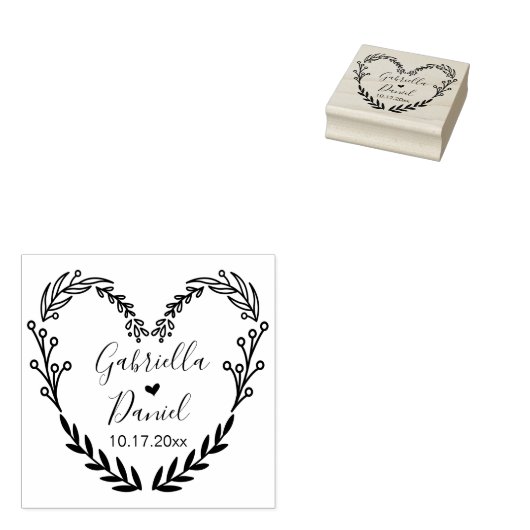 Sla de datum op, Modern Heart Leafy Lijst Rubberstempel (Gestempeld)