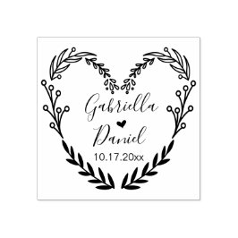 Sla de datum op, Modern Heart Leafy Lijst Rubberstempel