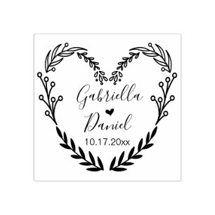 Sla de datum op, Modern Heart Leafy Lijst Rubberstempel