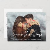 Sla de datum op Modern Script Typography Wedding Aankondigingskaart (Voorkant / Achterkant)