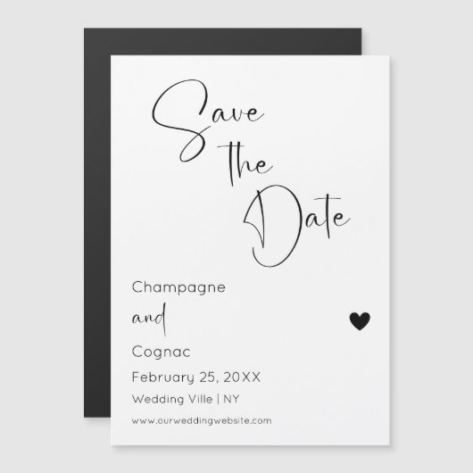 Sla de datum op Modern Script Wedding Magnetische Uitnodiging (Voorkant / Achterkant)