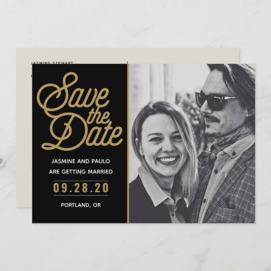 Sla de datum op Modern Script Wedding Photo Card Kaart (Voorkant / Achterkant)