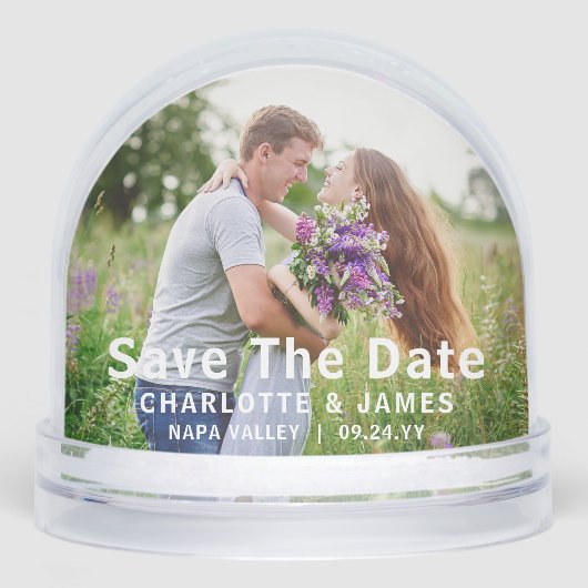 Sla de datum op Modern Wedding Photo Custom Sneeuwbol (Voorkant)