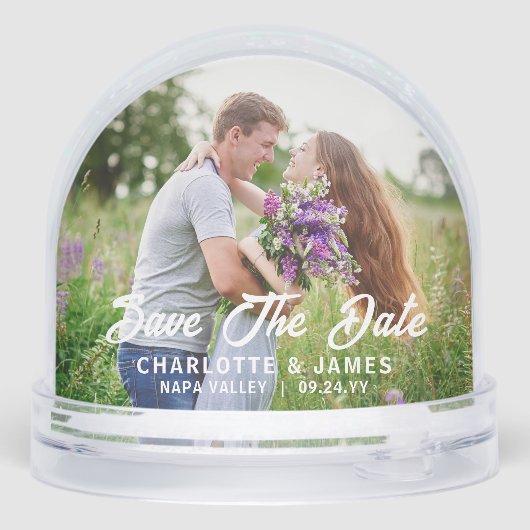 Sla de datum op Modern Wedding Photo Custom Sneeuwbol (Achterkant)