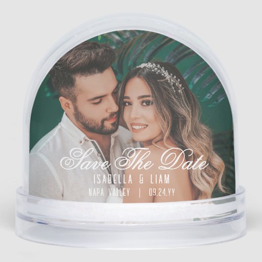 Sla de datum op Modern Wedding Photo Custom Sneeuwbol (Voorkant)