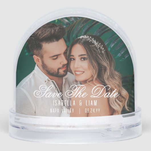 Sla de datum op Modern Wedding Photo Custom Sneeuwbol (Achterkant)