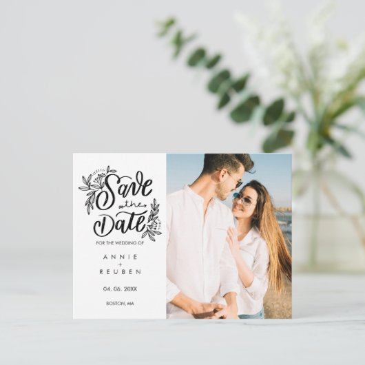 Sla de datum op Moderne Hand Script Foto Briefkaart (Staand voorkant)