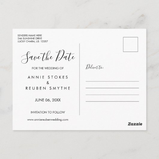 Sla de datum op Moderne handgeschreven foto Briefkaart (Achterkant)