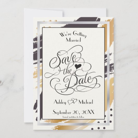 Sla de datum op Moderne verfstreken en typografie Save The Date (Voorkant)