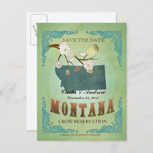 Sla de datum op - Montana kaart met mooie vogels (Voorkant / Achterkant)