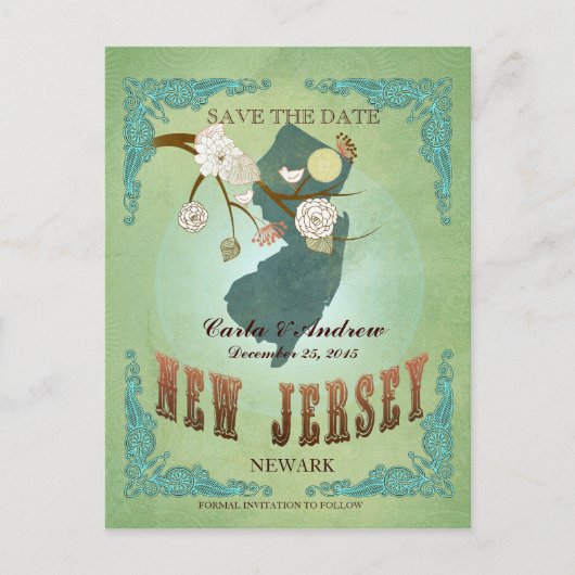 Sla de datum op - New Jersey kaart met mooie vogel (Voorkant)