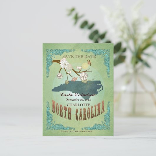 Sla de datum op - North Carolina kaart met mooie v (Staand voorkant)