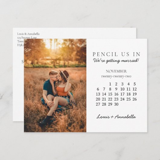 Sla de datum op November 2022 Maand Potlood Kalend Briefkaart (Voorkant / Achterkant)